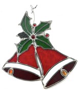 Vintage Bells &amp; Holly Stained Glass Light Catcher Festive Window Christm... - $34.95