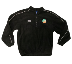 VTG 90s Umbro Shamrock FAI Soccer 1/4 Zip Sweatshirt Fleece Black Size M - $58.15