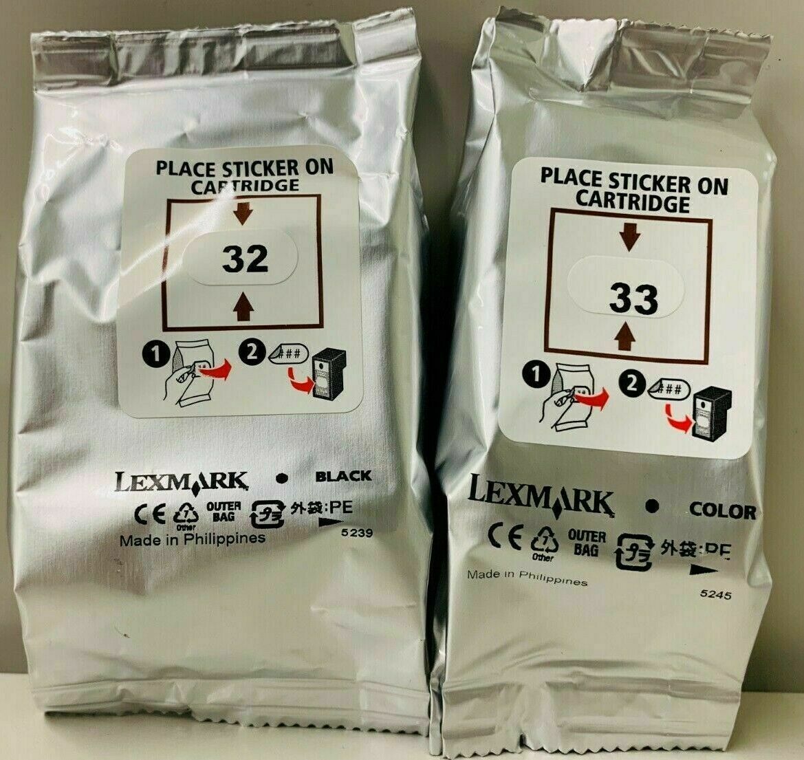 2 Pack Original Genuine OEM Lexmark 32 Black & 33 Color Printer Ink Cartridges - $26.24