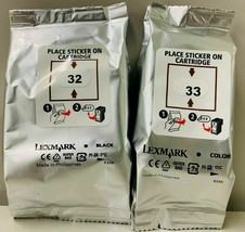 2 Pack Original Genuine OEM Lexmark 32 Black &amp; 33 Color Printer Ink Cartridges - £20.92 GBP