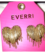 Earrings  Heart  Pierced with Fringe Dangle Gold color Everri NEW - $273.90 MXN