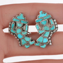 40&#39;s-50&#39;s Zuni Silver turquoise channel inlay screw back earrings - £275.93 GBP