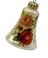 Vintage Glass Christmas Ornament West Germany Roses &amp; Gold Glitter Bell - €15,46 EUR