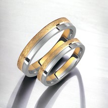 Two-Tone Wedding Band, 3.5mm Wedding Bands Set, Matte Gold Rings, Minimalist Ban - £449.50 GBP