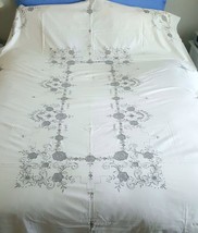 VTG European Ecru Tablecloth Gorgeous Floral Embroidery Crochet Wow! 64&quot; x 96&quot; - £39.14 GBP