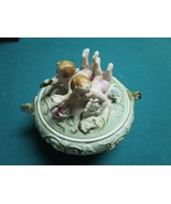 Bisque JAPAN covered jewelry BOX/TRINKET ANGELS on top, light green [*80D] - $41.08 CAD
