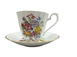 Royal Sutherland H &amp; M Fine Bone China Tea Cup Saucer Pink Yellow Purple Floral - £16.59 GBP