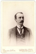 Circa 1890&#39;S Cabinet Card Handsome Man Tie Great Mustache Rose &amp; Co Denver Co - £9.58 GBP