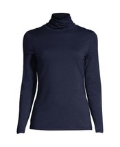 Lands End Womens Large Blue Fitted Turtleneck Long Sleeve Pullover Stretch There - £30.39 GBP