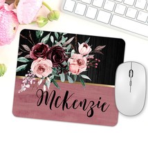 Custom Name Mouse Pad, Coworker Office Gift, Burgundy Floral Mousepad, Personali - £11.15 GBP