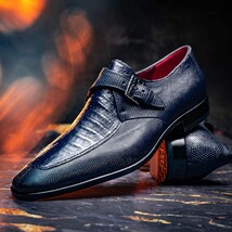 genuine crocodile and lizard dress monk strap Shoes Toluca Navy image 11