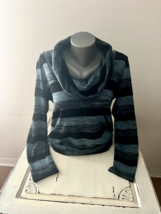 Women&#39;s Lapis Cross Back Black And Blue Striped Cowl-neck Sweater Size Medium - £14.09 GBP