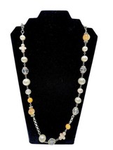 Vintage Ivory &amp; Pink Pearl Gold Moonstone Faceted Crystal Rolo Link 33&quot; ... - £28.28 GBP