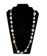 Vintage Ivory &amp; Pink Pearl Gold Moonstone Faceted Crystal Rolo Link 33&quot; ... - $665.43 MXN