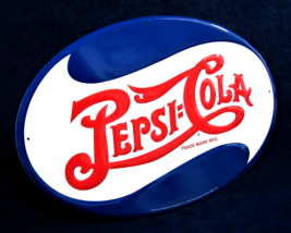 17.5&quot; PEPSI-COLA Oval -*US MADE* Embossed Metal Sign - Man Cave Garage Bar Décor - £18.79 GBP