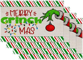 Christmas Decorations Grinch Placemats Winter Xmas Holiday Gift Set of 4 - £9.68 GBP