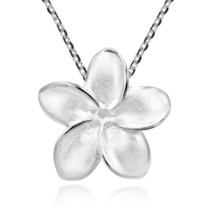 Tropical Satin Shine Hawaiian Plumeria Flower Sterling Silver Pendant Necklace - £17.52 GBP