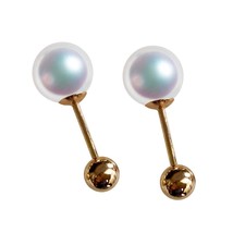 Natural Round Pearls Gold Beads Stud Earring Screw Ball Tight Design DIY Wear Fi - £123.99 GBP