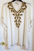 Vintage Indian Hand Beaded White Crepe Caftan Blouse with Gold Beading  - £119.07 GBP