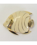 Signed MONET Angel Fish Pin Brooch Gold Tone Enamel Ocean 1.4&quot; x 1&quot; Vintage - $9.79