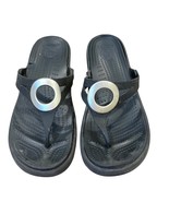 Crocs Womens Black Sanrah Slip-On Silver Circle Ring Sandals Flip Flops ... - €18,19 EUR