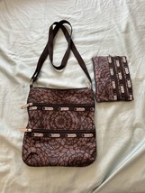 LeSportsac Classic Kylie Crossbody Bag 3 Pocket Black Lace &amp; 3 Zip Cosmetic - $21.78