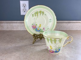 Wellington Bone China Yellow Green Hand Painted Floral Tea Cup and Sauce... - $13.85