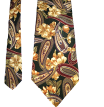 Windsor Silk Men&#39;s Necktie Paisley Green Brown Golds Flowers Made in Cos... - £7.36 GBP