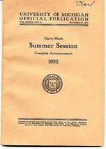 University of Michigan Catalog Summer Session 1932 Ann Arbor  - £23.33 GBP