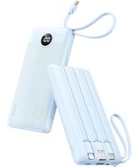 Portable 10000mAh Charger - 5 Output Power Bank with USB-C & Built-in Cords