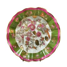 Oriental Style Decorative Plate Birds Floral Scalloped Gold Accents Cottagecore - £7.68 GBP