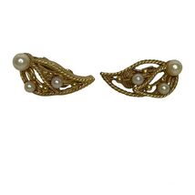 Vintage Gold Tone Faux Pearls Clip-On Earrings Unmarked - €8,68 EUR