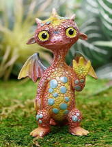 Small Collector Teal Spotted Red Baby Dinosaur Dragon Waving Hello Figurine - £14.38 GBP