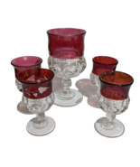 Ruby Red &amp; Cranberry Thumbprint Wine/ Water Goblet Mixmatched Lot Of 5 - $20.17 CAD