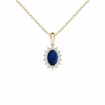 Authenticity Guarantee 
ANGARA Oval Sapphire Pendant with Floral Diamond Halo... - £527.06 GBP