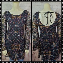 Xhilaration womans size s tunic black flowered 100% polyester long sleev... - $14.30