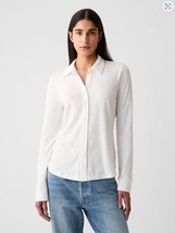 New Gap Women Soft Knit Shirt Sz S White Cotton Collar Button Front Long Sleeve - $34.99