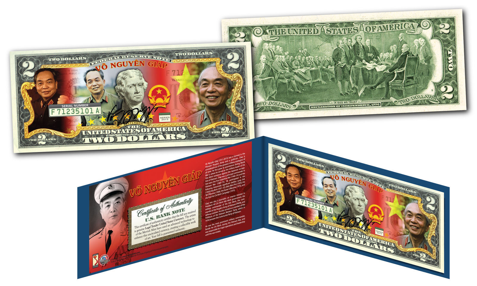 VO NGUYEN GIAP * Vietnam Icon & General * OFFICIAL Colorized Genuine US $2 Bill - $13.06