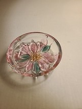 Christmas Crystal Candy Dish Savoir Vivre Holiday Spirit Pink Floral Round - $5.89