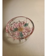 Christmas Crystal Candy Dish Savoir Vivre Holiday Spirit Pink Floral Round - $5.89