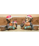 Vintage Owl Family  In Santa Hats Christmas Pillar Candle Holder Set Of 2  - $16.19 CAD