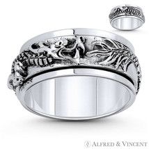 Chinese Dragon Shenlong Feng Shui Luck Charm .925 Sterling Silver Spinning Ring - £37.53 GBP+