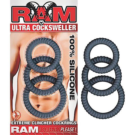RAM COCKSWELLER PENIS RINGS SILICONE COCK RING 3 PACK BLACK - $13.99