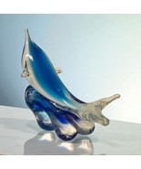 Vtg 7” Dolphin On Wave Glass Art Paperweight Blue White Murano Style Decor - $29.76 CAD