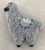 Gray Peruvian Alpaca Llama Wool Boucle Leather Backed Yarn Pin Brooch - $19.99