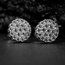 2.90Ct Round  Real Moissanite Cluster Stud Earrings 14K White Gold Plated Silver - $280.49