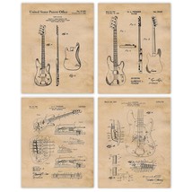 Patent Prints Of Vintage Electric Bass Guitars, 4 (8X10) Unframed Photos, Wall - £30.74 GBP