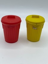 Topps Garbage Can Candy Vintage Plastic Trash Lot Red and Yellow 1970&#39;s - £5.92 GBP