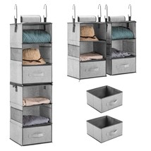 Hanging Closet Organizers With Drawers, Two 3-Shelf Separable Closet Hanging She - £26.37 GBP