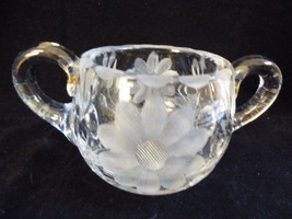VTG Crystal Clear Cut Open Sugar Bowl with two handles Floral design - $29.45